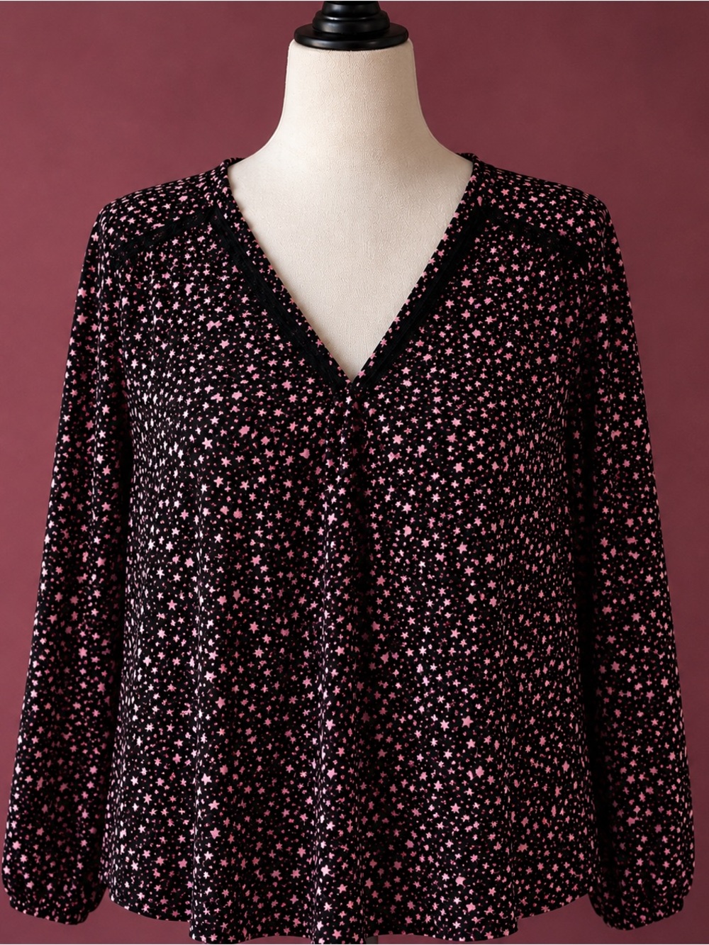 Torrid 1X Heart Star Print Babydoll Blouse Black Pink